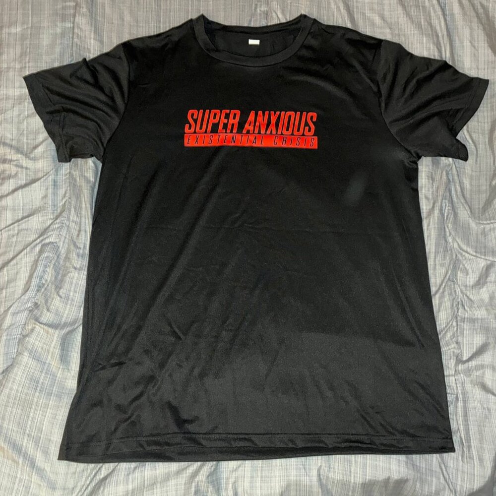 Super Anxious Existential Crisis Mens Retro Text T Shirt - Size XL XXL 2XL